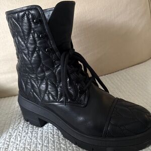 STUART WEITZMAN Leather Embroidered Accent Combat Boots